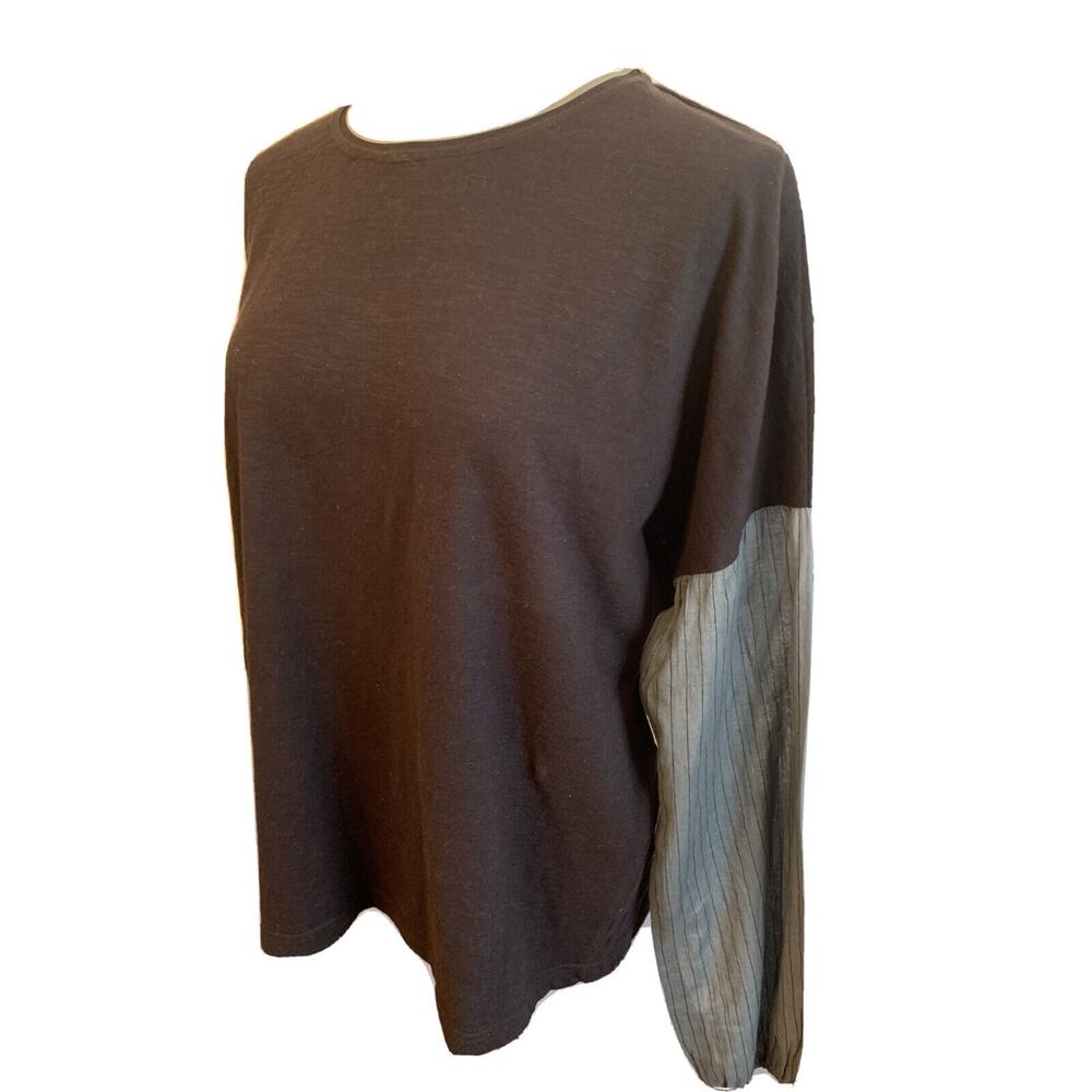 Large Maude Vivante Women's Black Top Jersey Knit with Cotton Sheer Sleeve‎